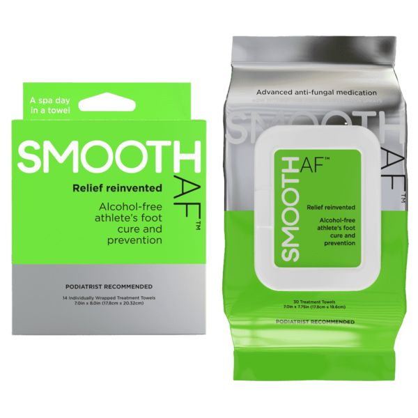 Smooth AF Set of Pouch + Box of single packets 5 Smooth AF® Athlete's Foot Wipes Pouch Box Set